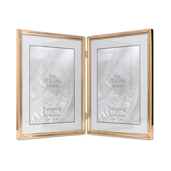 Polished Metal Hinged Double Picture Frame - Bead Border Design, 8" x 10"