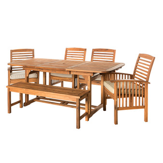 6-Piece Acacia Wood Outdoor Patio Dining Set with Cushions - Brown