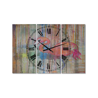 Flamingo I Large Cottage 3 Panels Wall Clock - 23" x 23" x 1"