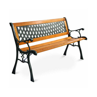 49 1/2'' Patio Park Garden Bench Porch Path Chair Outdoor Deck Cast Iron Hardwood