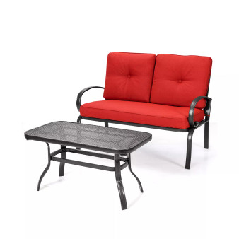 2PCS Patio LoveSeat Coffee Table Furniture Set Bench