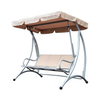 3 Person Patio Swing Seats, Porch Swing with Stand and Adjustable Canopy Outdoor Swing Chair Bench for Garden, Poolside, Beige