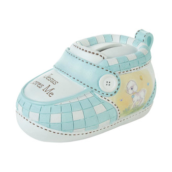 Jesus Loves Me Blue Bootie Ceramic Bank