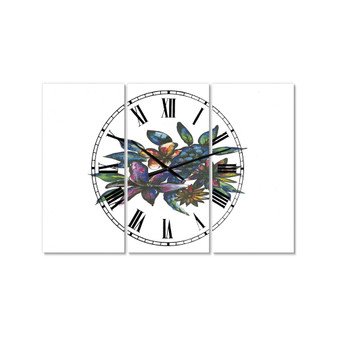 Tropical Flowers Large Cottage 3 Panels Wall Clock - 23" x 23" x 1"