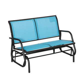 2-Person Outdoor Glider Bench Patio Double Swing Rocking Chair Loveseat w/Power Coated Steel Frame for Backyard Garden Porch, Blue