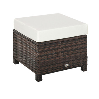 20" Outdoor PE Plastic Rattan Wicker, Fade-Resistant Patio Footrest with Soft Cushion, Steel Frame, Mixed Brown