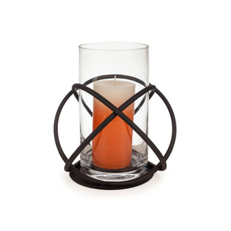 Large Metal and Glass Orbits Hurricane Candleholder