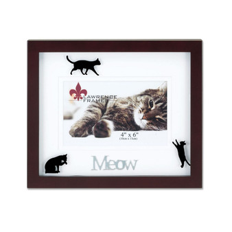 Walnut Wood Meow Picture Frame - Matted Shadow Box Cat Frame - 4" x 6"