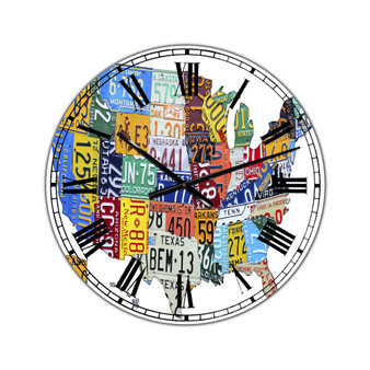 License Plate Map USA Large Cottage Wall Clock - 36" x 28" x 1"