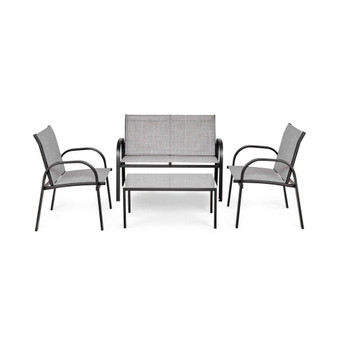 4 PCS Patio Furniture Set Sofa Coffee Table Steel Frame Garden Deck