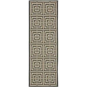 Courtyard Black and Bone 2'3" x 6'7" Runner Outdoor Area Rug
