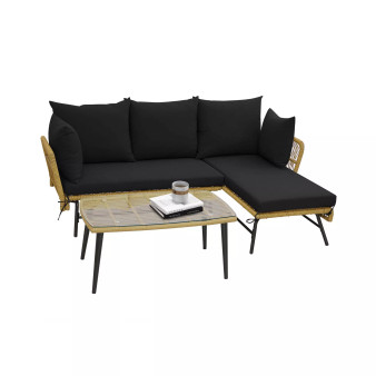3 PCS L-Shaped Patio Sofa Set Conversation Furniture with Cushions Deck Garden