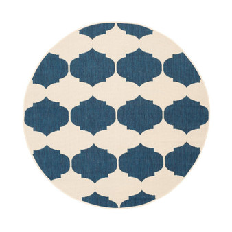 Courtyard Beige and Navy 5'3" x 5'3" Round Outdoor Area Rug