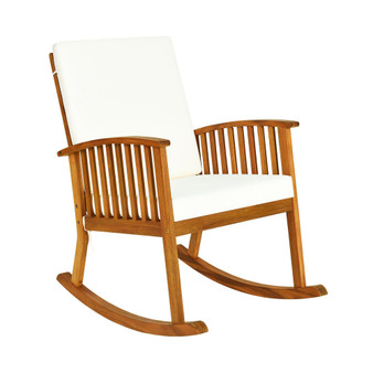 Acacia Wood Rocking Chair Patio Garden Lawn W/ Cushion