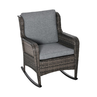 Outdoor Wicker Rocking Chair w/Wide Seat, Thickened Cushion, Rattan Rocker with Steel Frame, High Weight Capacity for Patio, Garden, Backyard, Mixed Grey