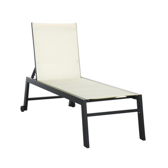 Outdoor Chaise Lounge Chair, Pool & Sun Tanning Chair with Five-Position Reclining Back, Wheels, Thick Iron Frame & Sling Fabric for Beach, Yard, Patio, Cream White