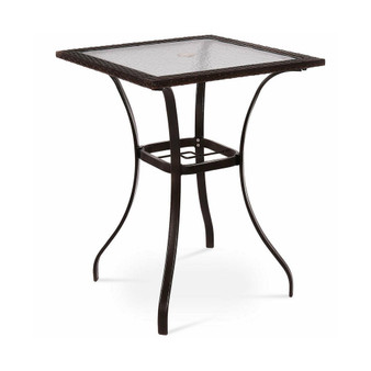 Outdoor Patio Rattan Wicker Bar Square Table Glass Top Yard