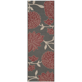 Courtyard Anthracite and Red 2'3" x 6'7" Sisal Weave Runner Outdoor Area Rug