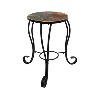 12.75 in Mosaic Slate Tile Round Patio Side Table Plant Stand