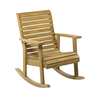 Wooden Outdoor Rocking Chair, Traditional Slatted Wood Rocker with Armrests for Indoor & Outdoor, Light Brown