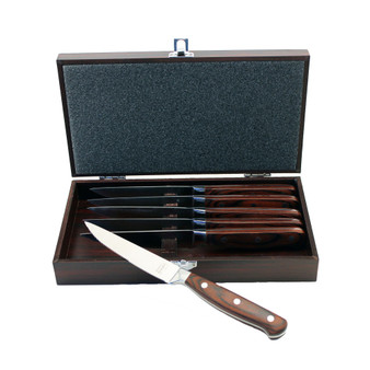 Pakka Wood 6 Piece Steak Knife Set with Wooden Case