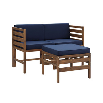 Modular Acacia Patio Arm Chairs and Ottoman, Set of 3