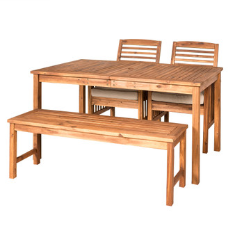 Outdoor Classic Contemporary Acacia Wood Simple Patio 4-Piece Dining Set - Brown