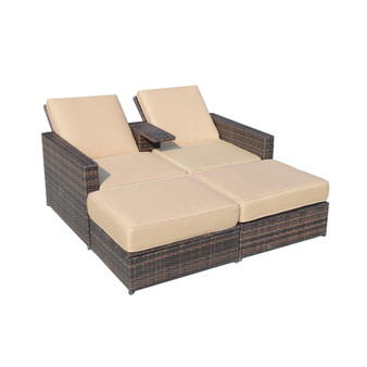 3 Piece Outdoor Wicker Chaise Lounge Chair Rattan Adjustable Reclining Patio Lounge Chair with Ottoman Footrests and Cushions, for Backyard Garden Deck, Brown