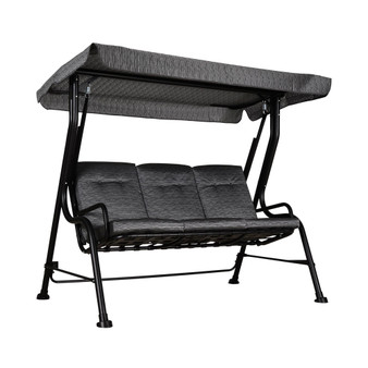 Outdoor Patio Porch Swing Bench with Included Adjustable Shade Awning & Comfort Padded Seating for Three People, Black