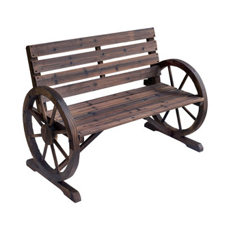 Rustic Wooden Outdoor Patio Wagon Wheel Bench Seat with Unique Rustic Style & Durable Fir Wood Construction