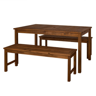 Outdoor Classic Contemporary Acacia Wood Simple Patio 3-Piece Dining Set - Dark Brown