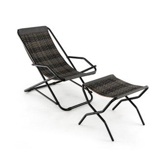 1 PC Patio Folding Rattan Sling Lounge Chair Ottoman Rocking Footrests Armrest