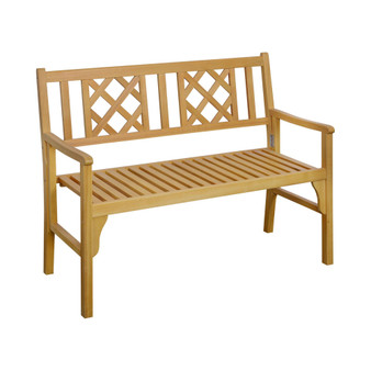 Foldable Outdoor Garden Bench, Wooden Loveseat, 2-Seat Patio Chair with Backrest and Armrests, Natural