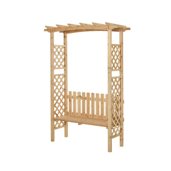 Outdoor Garden Bench Arch Pergola with Natural Fir Wood Build, Protective Varnish, & 2 Person Ergonomic Bench