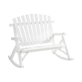 2-Seat Porch Rocking Chair, Oversized Rustic Log Adirondack Outdoor Rocker, Wooden & Slatted for Indoor, Outdoor & Patio, White