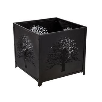 Square Tree of Life Fire Pit- 24 x 25.75 x 24 Inches Outdoor Safe and Weather Resistant with Drainage Hole and Poker