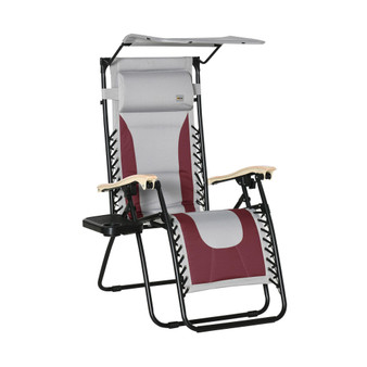 Zero Gravity Folding Reclining Chair, Outdoor Steel Lounger Chair with Padded Fabric, Cup Holder, Shade Cover, and Headrest for Poolside, Events, and Camping, Wine Red