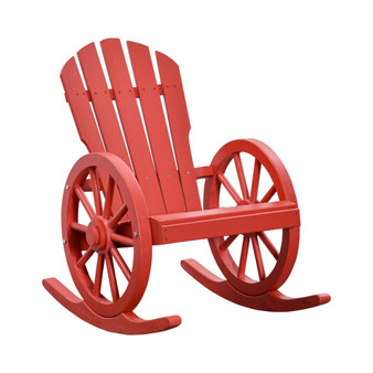 Adirondack Rocking Chair with Slatted Design and Oversize Back for Porch, Poolside, or Garden Lounging, Red