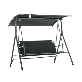 Outdoor Patio Swing Chair, Seats 3 Adults, Adjustable Sun Shade Canopy, Strong Steel Frame, Comfortable Rocker Bench, Black