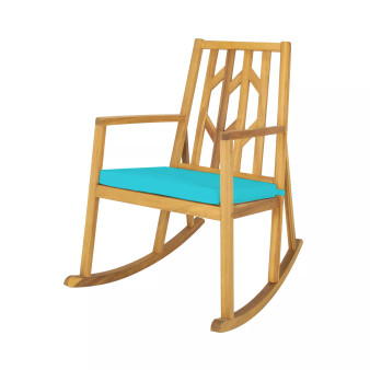 Patio Rocking Chair Acacia Wood Armrest Cushioned Sofa Garden Deck