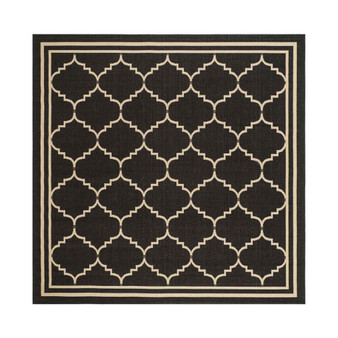 Courtyard Black and Creme 6'7" x 6'7" Sisal Weave Square Outdoor Area Rug