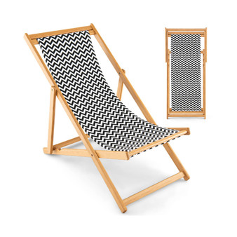 Folding Bamboo Sling Lounge Chair Reclining Canvas Portable Outdoor