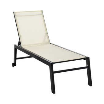 Patio Garden Sun Chaise Lounge Chair with 5-Position Backrest, 2 Back Wheels, & Industrial Design, Cream White