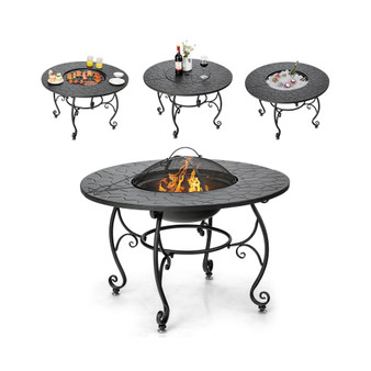 35.5'' Patio Fire Pit Dining Table Charcoal Wood Burning W/ Cooking BBQ Grate