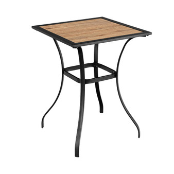 Patio Square Bar Table Wood-Like Tabletop Metal Frame Garden Backyard
