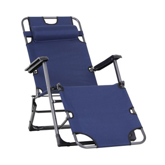2-in-1 Folding Patio Lounge Chair w/ Pillow, Outdoor Portable Sun Lounger Reclining to 120°/180°, Oxford Fabric, Navy
