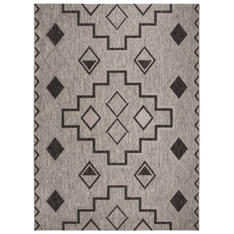 Courtyard Gray and Black 8' x 11' Outdoor Area Rug