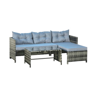 3-Piece Wicker Patio Furniture Sets, Rattan Conversation Sets, Sectional sofa set with Cushioned Lounge Chaise for Garden Poolside or Porch Lounging, Grey