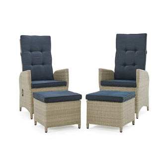 Haven All-Weather Wicker Set Outdoor Recliners with Ottomans and Round Glass Top Accent Table