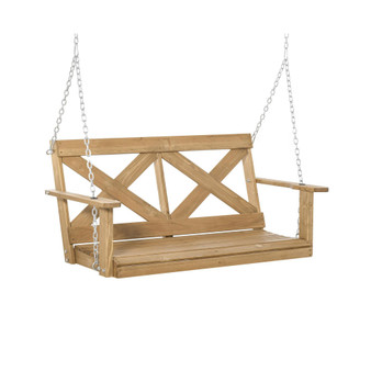 2 Person Porch Swing, Patio Swing, Outdoor Swing Bench with Pine Wood Frame and Hanging Chains for Garden and Yard, 550 lbs Weight Capacity, X Shaped Design, Natural